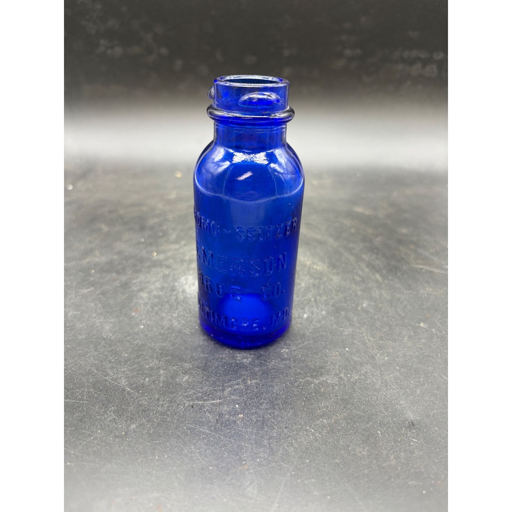 Vintage Bromo Seltzer Cobalt Blue Glass Bottle Emerson Drug Co Baltimore MD 4in